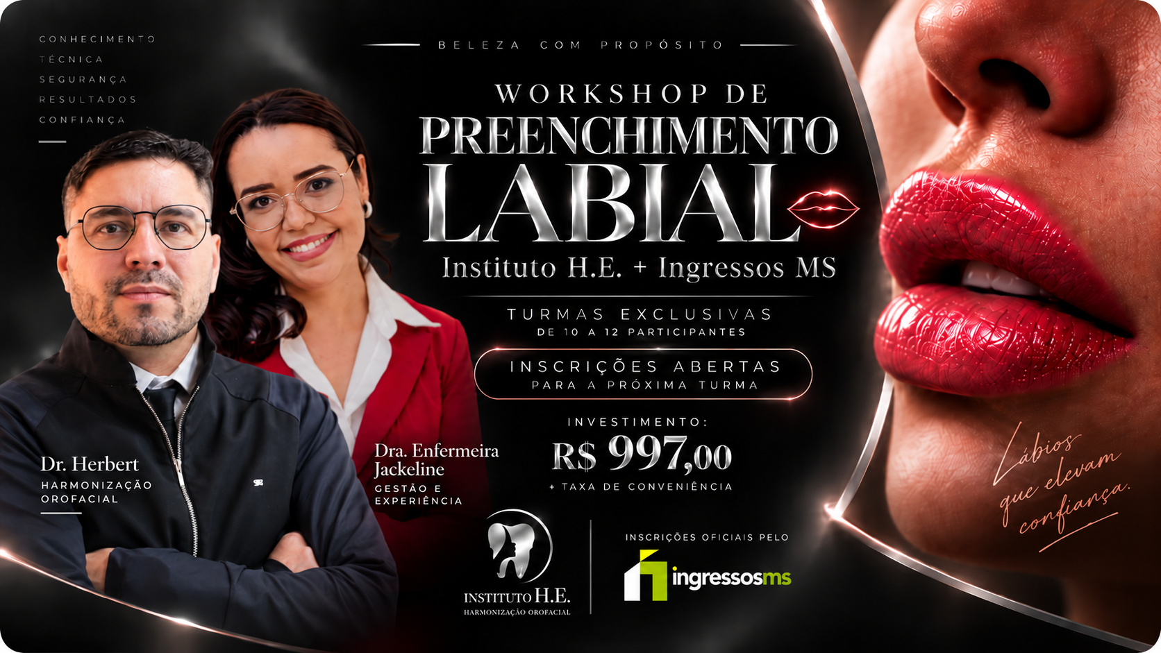 Arte de divulgação do evento Workshop de Preenchimento Labial